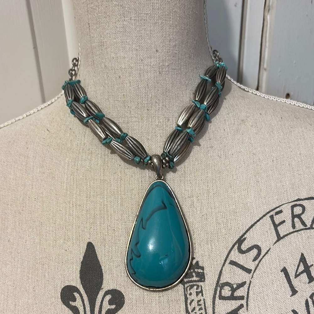 Turquoise and Silver Pendant Necklace